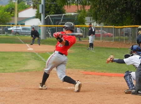 Freshman catcher Zack Stockton went 2-4 and drove in the Vaqueros' only run with a fifth-inning double. (Photo by Dave Loveton / SBCC Sports Information)