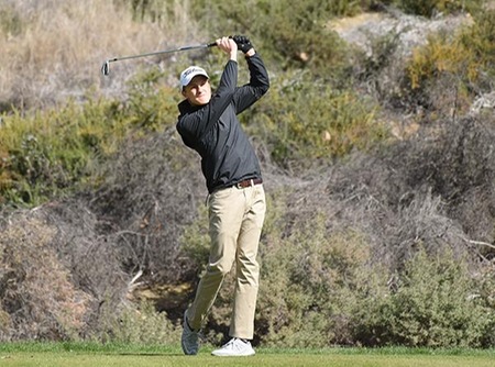 Gabe Cloquet, a freshman from Belgium, was one of three Vaqueros to shoot 79 on Monday. He's averaging 78.2 for the season. (Photo by Ken Sciallo / Sevilla Photography)