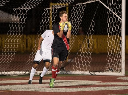 Shane Pitcock makes a save during Tuesday night's tie with Chaffey. He's only allowed six goals in six games. (Photo by Ken Sciallo / Sevilla Photography)