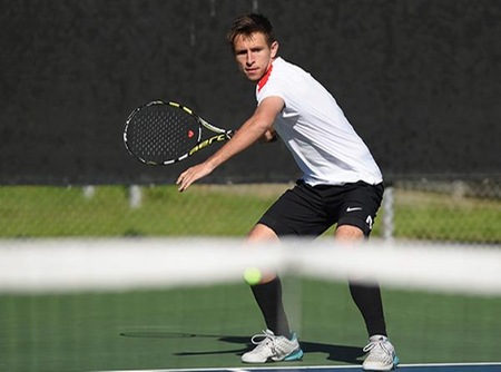 Freshman Spencer Ekola upset the No. 3 seed 6-3, 6-2 to reach the WSC semifinals on Friday at Ventura College. (Photo by Ken Sciallo / Sevilla Photography)