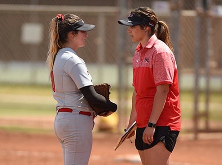 Justine Bosio, right, is the third head coach in SBCC softball history and will be the first new head softball coach in 20 years. (Photo by Ken Sciallo / Sevilla Photography)