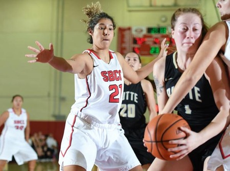 Denise Balades, a freshman forward from Santa Clara High, played strong defense and scored 7 points with 5 rebounds and 2 blocks. (File photo by Ken Sciallo/Sevilla Photography)