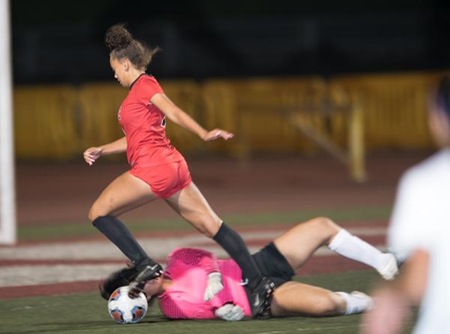 Mekaylla White races past the goalie to score the game-winning goal in the 60th minute. (Photo by Ken Sciallo/Sevilla Photography)