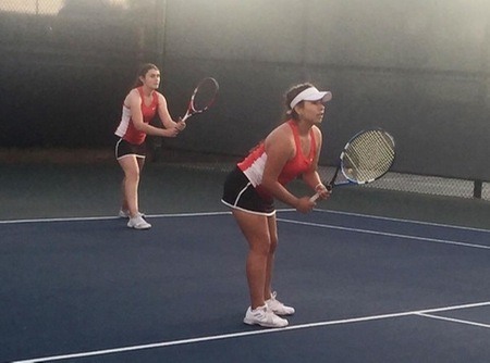 Hanna Pesniak, left, and Pia Valtierra took the No. 2 doubles set, 8-3.