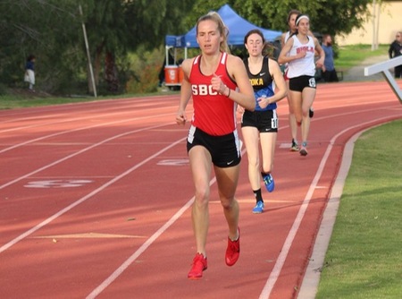 Tiffany Costello won the 5000 against Community College and four-year runners. Her time of 17:58.67 was the fastest in the state this year.