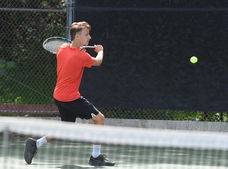 Guillaume Daurelle won his opening match at the State Championships, 6-3, 6-2. (Photo by Ken Sciallo / Sevilla Photography)
