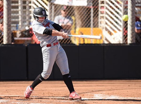 Madison McNamee went 6-for-8 on Saturday with a single, double and triple in the second game. She leads the team in batting average (.479) and slugging percentage (.813). (Photo by Ken Sciallo / Sevilla Photography)