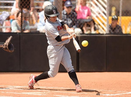 Sloane Greeley, a sophomore outfielder from New York, went 2-4 to raise her batting average to .444. (Photo by Ken Sciallo / Sevilla Photography)