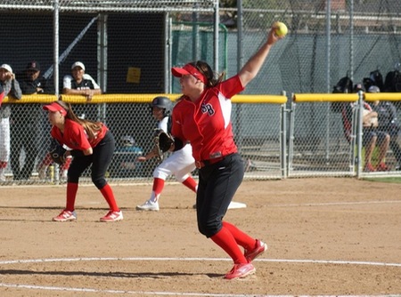 Paige Powell, a freshman from San Marcos High, threw a one-hitter and struck out three. (File photo by Phil Alliano)